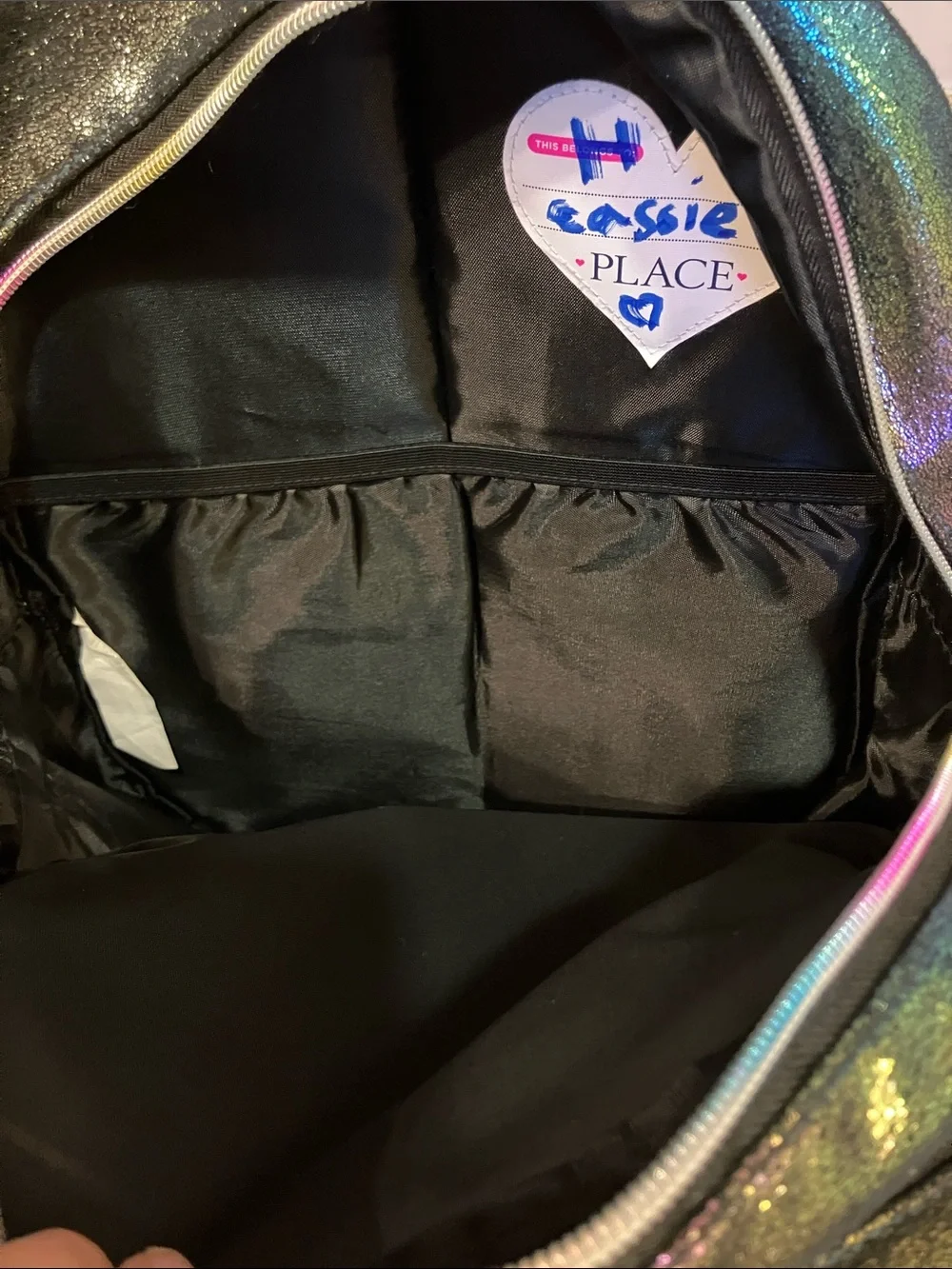 The Children's Place Full Size  Silver Flip Sequin Backpack with Rainbow Heart